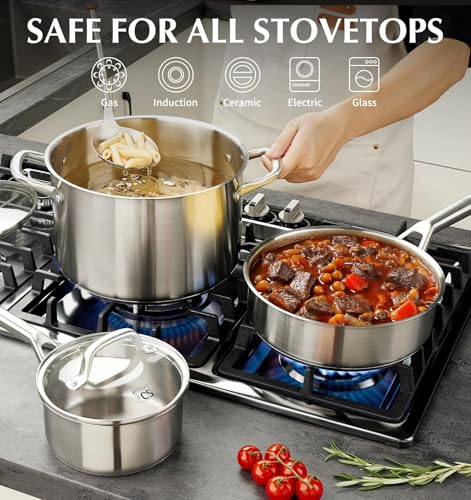 Image of KOCH SYSTEME CS Stainless Steel Cookware Set 17 Piece, Professional 18 /10 Stainless Steel Pots and Pans Set, 5-Layer Stainless Base, Oven Safe, Induction Ready, Non-Toxic Kitchen Cookware Set