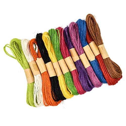 Skyzone Corda di spago di iuta colorata, Corda di iuta naturale di 12 colori Corda colorata artigianale per confezioni regalo, opere d'arte, artigianato fai-da-te (10 m per colore)