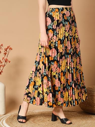 Image of KZULLY | Floral Printed Maxi Skirt | Comfortable Elastic Waist | Stylish Morden and Comfortable Looking | Fashionable and Modern Look Perfect for Any Event| Polyester, Crepe| for Women