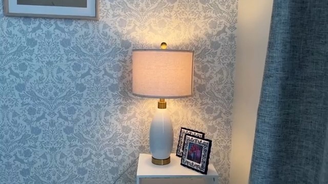 Image of USumkky 24 inch White Oval Ceramic Table Lamp Set of 2, Modern Minimalist Bedside Nightstand Lamps for Bedroom Living Room, Linen Shade & Gold Metal Base, Rotary Switch E26 (Bulbs Excluded)