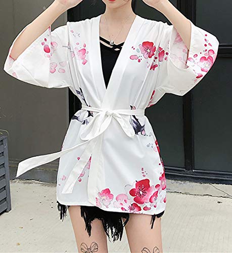 Image of LAI MENG FIVE CATS Women's Floral Print Loose Blouse Japanese Kimono Tops | Puff Sleeve,Cover up Top,Casual Cute Tops,Summer Cardigans 2026