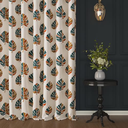 Image of Story@Home Window Curtains 5 Feet Long Set of 2 | Leaf Printed | Bohemian Cotton Curtain | Light Filtering Curtains for Living Room, Bedroom | (116 X 152 Cm, Multi-Color & Beige)