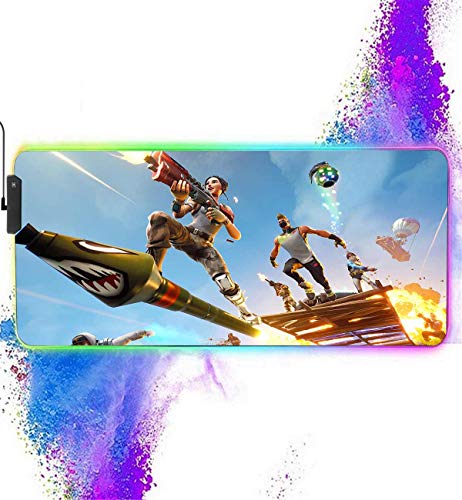 RGB Gaming Pad for Fortnite-12 Lighting Modes Mousepad with Non-Skid Rubber Base & Stitched Edges-Waterproof Keyboard and Mouse Combo Mat Great for Laptop,Computer & PC 35.4X15.7