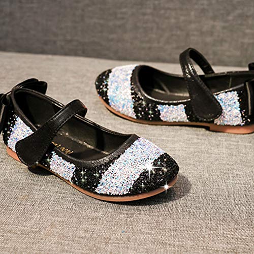 OMEARK Girls Sparkly Party Shoes, Round Head Glitter Princess Flat Dress Shoes, Children's Stylish Soft-Soled Dress Up Shoes with Heel Bowknot, Breathable Waterproof Plus Size Sandals3