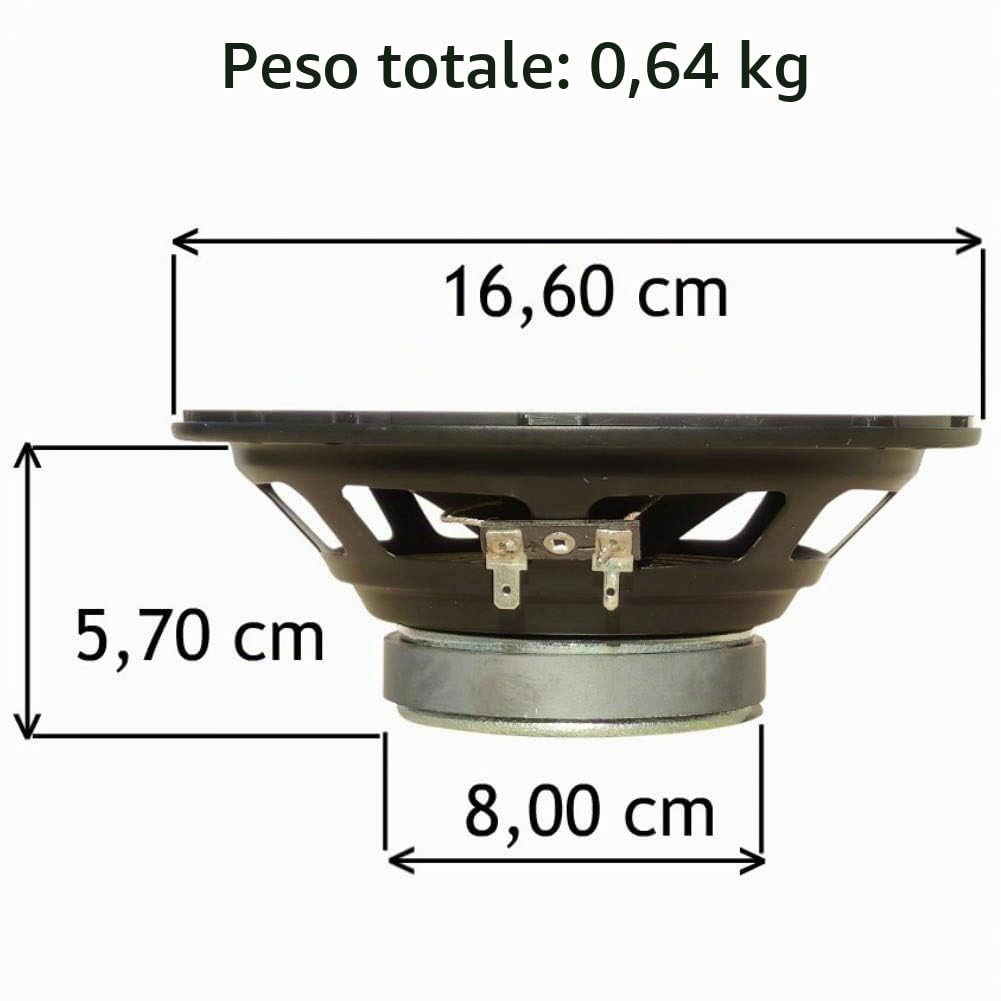 2 ALTOPARLANTI PHONOCAR BASIC 66026 coassiali 2 vie da 16,50 cm 165 mm 6,5" di diametro da 30 watt rms e 60 watt max 4 ohm 90 db spl auto, a coppia