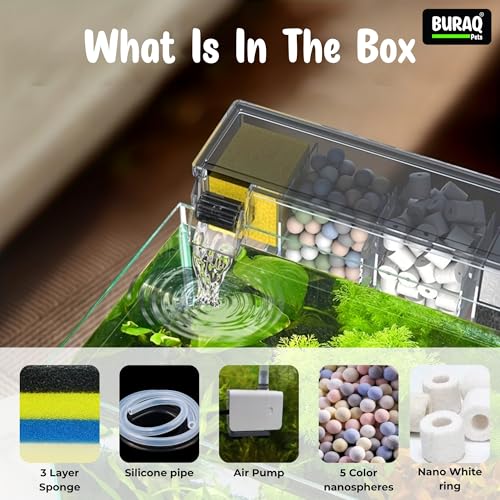 Image of Buraq Multifunctional External Waterfall Aquarium Filter with Bio-Wheel, 3-Stage Filtration, Silent Pump, Fits 2 Ft to 2.5 Ft Fish Tanks (BL - 773 W | 10W | 700 L /HR)