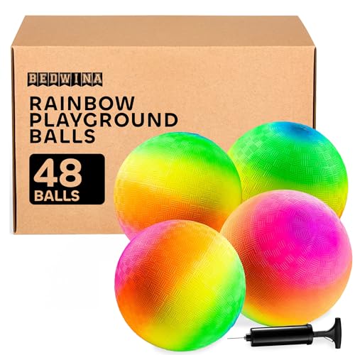 8.5-Inch Rainbow Playground Balls (12-Pack) with Hand Pump for Kickball