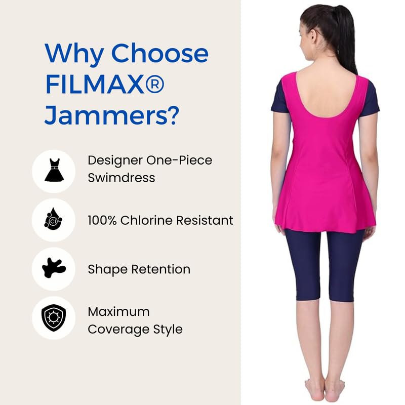 Image of Originals Swimming Costume for Women's One-Piece Beach Wear with Sleeve & Skirted 3 /4 Leggings Maximum Covered Swim Wear Dress (L - 7XL)