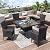 ALAULM 5 Piece Patio Dining Set All-Weather Wicker Outdoor Patio Furniture Set w/Tempered Glass Tabletop, Removable Cushions and Umbrella Hole for Patio, Backyard, Garden, Poolside?Grey?