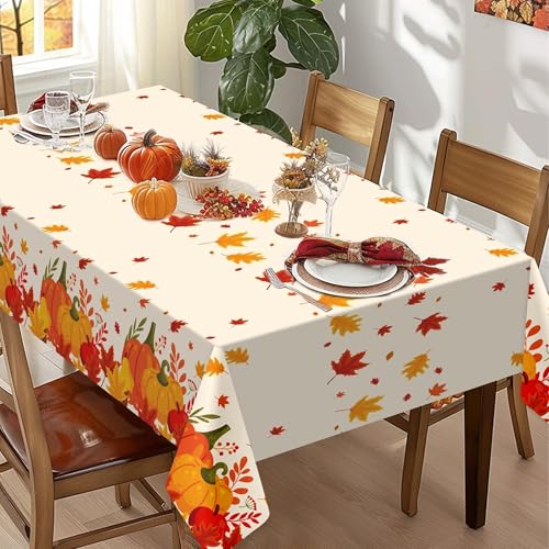 Image of 3 Pack Thanksgiving Disposable Tablecloths,54 x 108 Inch Thanksgiving Decorations,Give Thanks Table Cloth for Rectangular,Pumpkin Maple Tablecloths for Home,Party,Outdoor Picnic,Fall Theme,Baby Shower