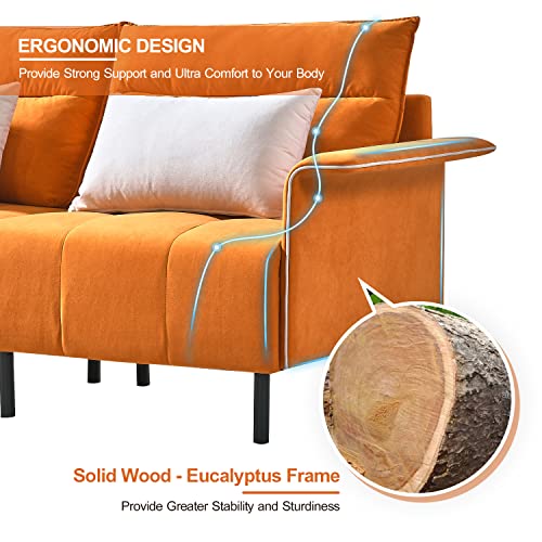 Baysitone Convertible Sectional Sofa Bed - Contemporary Suede Couch With Chaise Lounge, 2 Seat Modular Loveseat Couches Sleeper Sofa With Pillows For Living Room Apartment (Loveseat, Orange) #TOP4
