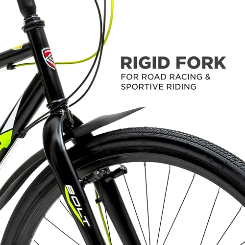 Image of KROSS Bolt 28T Unisex Black Multispeed (21 Speed) Mountain Bike | Steel Frame with Rigid Suspension | Dual Disc Brake Ideal for 15+ Years (Green)