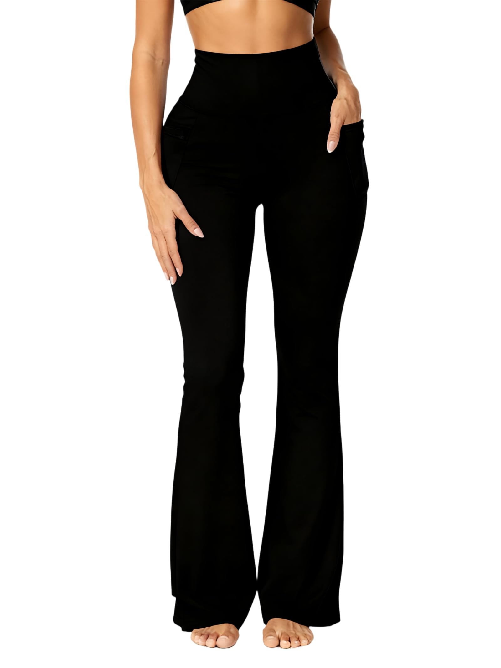 Sunzel Sunzfly Women's Mini Flare Leggings with Pockets High Waisted Tummy Control Yoga Pants Bootcut Workout Gym Casual