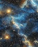 Fvlow Starry Night Sky Wallpaper Peel and Stick 17.4' x 118' Dark Blue Galaxy Contact Paper Modern Space Wallpaper for Bedroom Cabinet Bathroom Home Decor