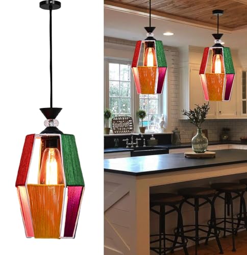 Image of Groeien Silk Weave Multicolor Metal Crystal Hanging Pendant Ceiling Lamp Fixture | Chandelier for Home, Indoor, Outdoor,Living Room, Bedroom(Bulb Included) (hexaSilk, 1)