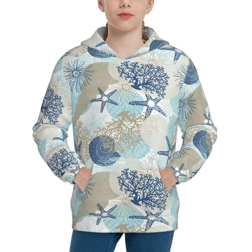 Corals and Seashells Kids Pullover Hoodies Boys Sweatshirts Girls Athletic Clothes with Pocket