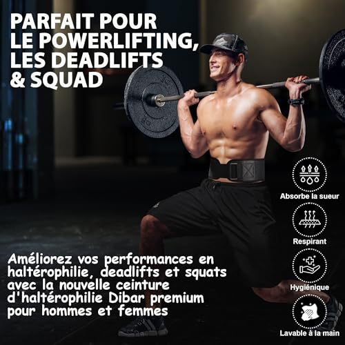 DIBAR Ceinture musculation homme et femme Ceinture de force musculation, fitness, powerlifting, deadlift, crossfit Augmente l'intensité, la sécurité et le confort. Ceinture lombaire – Image 3
