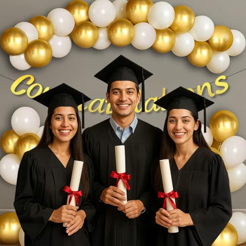 Image of Party Propz Congratulations Banner - 42 Pcs Golden And White Congratulations Decoration Items | Balloons For Decoration | Congrats Banner (Cardstock, Latex)