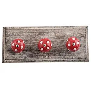Indian-Shelf Bathroom Hooks for Clothes- Wall Key Holder for Home Decor- Baby Cloth Hanger- Wood Wall Hangers- Red Wall Hooks- Dot Wall Hangings- Cloth Hanger- Door Hanger- Robe Hooks- 6 Pack [4