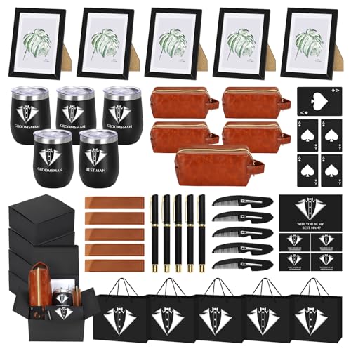 5 Sets Groomsmen Proposal Gift with Tumbler Photo Frame for Groom Best Man