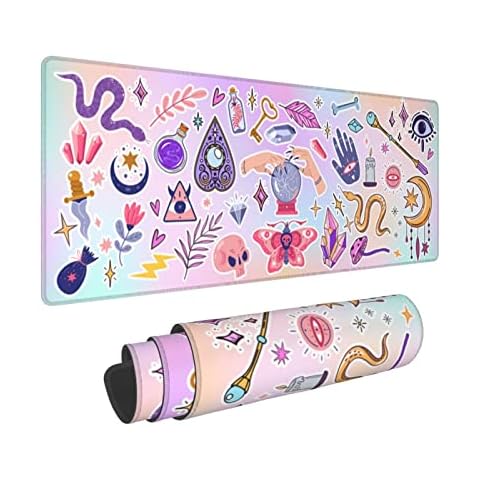 Kawaii Pastel Gothic Style Witchcraft Gaming Mouse Pad, Long Extended XL Mousepad Desk Pad, Large Nonslip Rubber Mice Pads Stitched Edges, 31.5'' X 11.8'' Cover