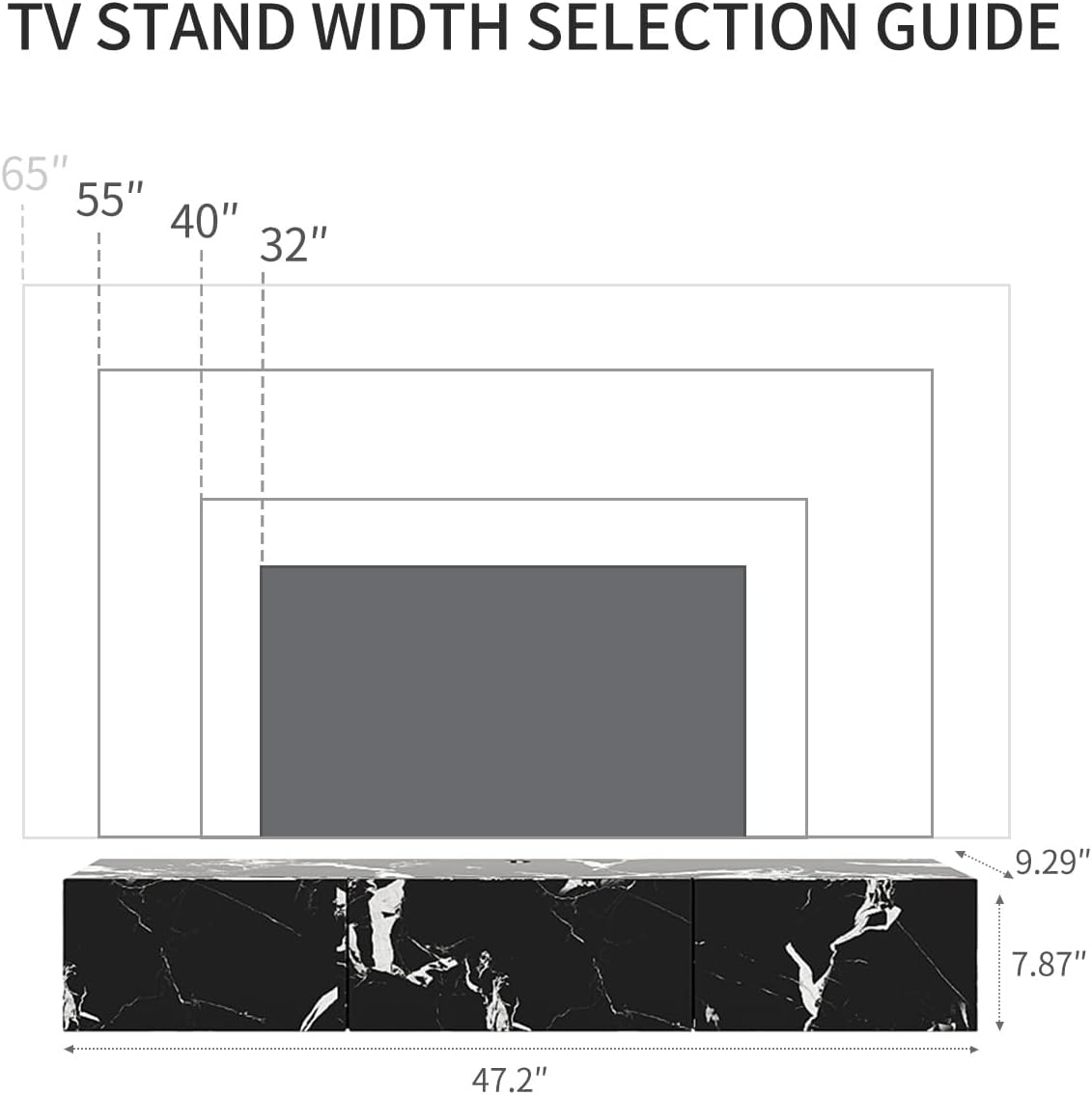 47'' Floating TV Stand with 3 Drawers, Floating Entertainment Center Wall Mounted TV Concsole Floating TV Cabinet Media Console for Bedroom Living Room, Marble Black - Image 7
