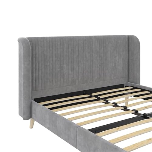 Novogratz Holly Upholstered Wingback Bed Frame, Queen, Light Gray Velvet #TOP7