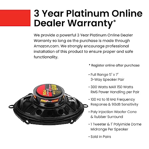 BOSS Audio Systems CH5730 5 x 7 Inch Car Door Speakers - 300 Watts Max, Coaxial, 3 Way, Full Range, 4 Ohms, Sold in Pairs - Image 6