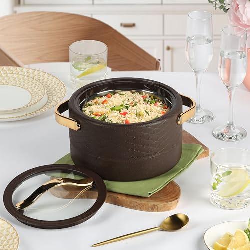 Image of CELLO Velvetto Deluxe 2500 Insulated Casserole Hot Box for Kitchen 2500 ml, Brown | Airtight See Through Lid Hot Pot Case Keeps Food Hot & Warm for Long Hours, Casserole Set for Roti, Rice & Biryani