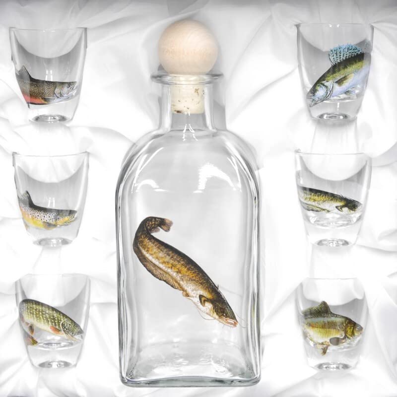 GTK - Geweihe & Trophäen KRUMHOLZ 7-teiliges Schnaps Gläser Set mit Fisch...