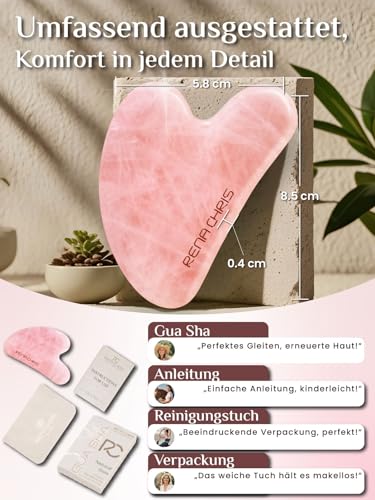 Rena Chris Rosenquarz Gua Sha Stein, Guasha Stein für eine definierte Kieferlinie, gegen Gesichtsschwellungen, Hautpflege-Geschenk – Rosa 2