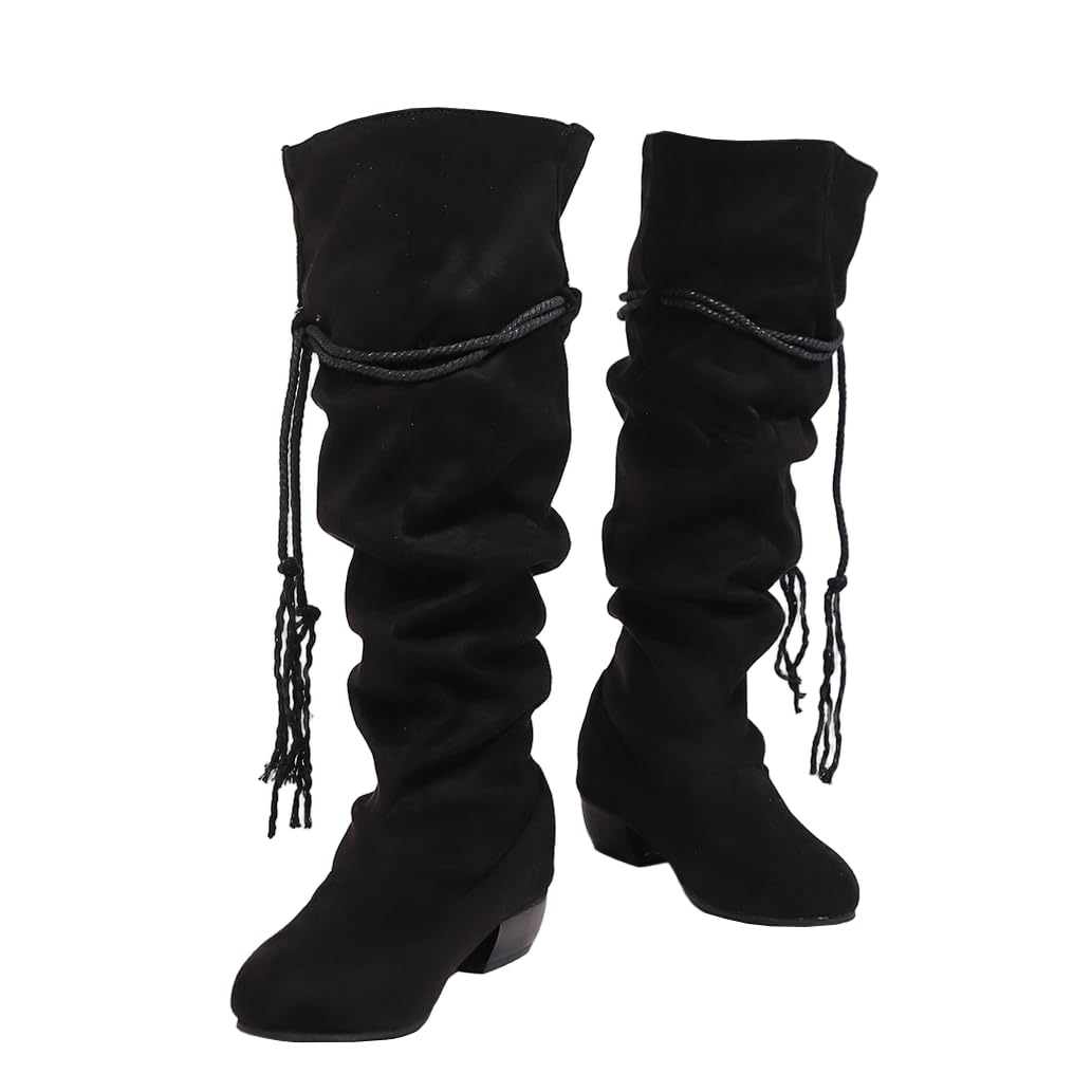 DINTAHA Faux Suede Knee High Slouch Boots Low Heel Fall Slouchy Winter Boots