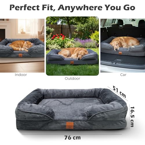Orthopedic Memory Foam Dog Bed,(76x51x16.5 cm), Removable Washable Cover, Waterproof Liner, Non-Slip Base, Soft Pet Sofa Bed for Dogs & Cats, (Dark Grey,Medium) - Image 5