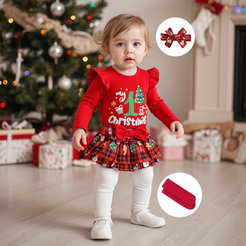 My First Christmas Baby Girl Outfit Newborn 1st Christmas Romper Ruffle Skirt Tutu Dress Headband Cute Xmas Clothes3