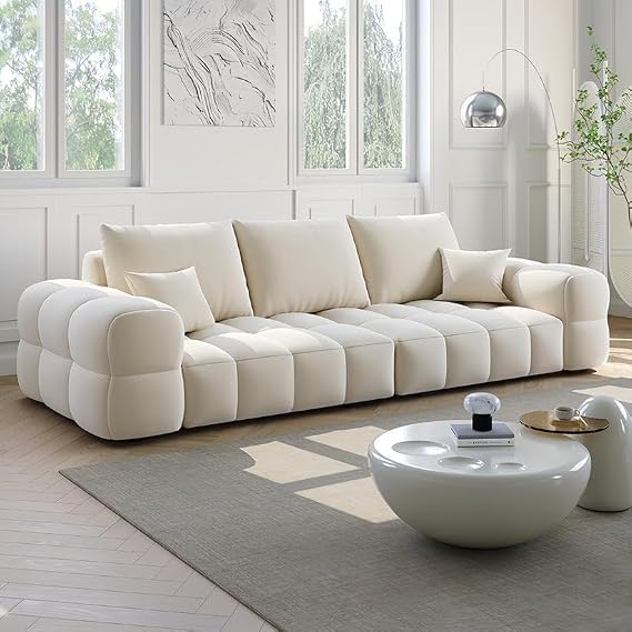 Image of A to Z Furniture Classic Chesterfield Sofa Set Luxury Chesterfield Sofa in for Home Living Room & Office (3+1=4 Seater Sofa with Ottoman Off White)