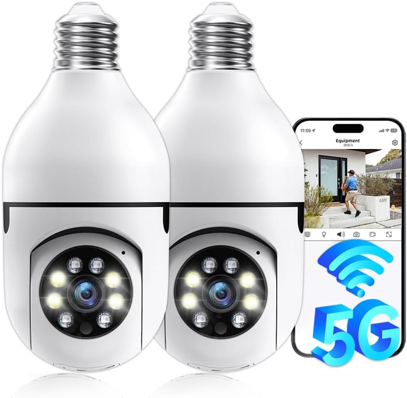 Light Bulb Security Camera Wireless Outdoor for Home Security, 2K HD Light Bulb Camera 2.4GHz/5G WiFi Indoor Camera, Motion Alerts Siren Alarm, Color Night Vision, Pan Tilt 2-Way Talk Light Bulb Security Camera Wireless Outdoor for Home Security, 2K HD Light Bulb Camera 2.4GHz/5G WiFi Indoor Camera, Motion Alerts Siren Alarm, Color Night Vision, Pan Tilt 2-Way Talk