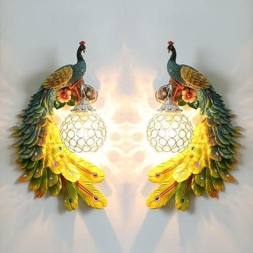 DA DECOR HUB Wall Mounted LED Night Lamp | Wall Mounted Home Decor Item with Light | Resin Wall Decor Items for Living Room & Bedroom | Handicraft Wall Decor Item with Lamp for Decoration (Peacock)