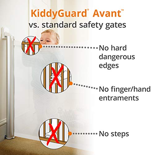 Lascal KiddyGuard Avant, stilvolles Treppenschutzgitter für Babys, einrollbares Türgitter aus Netz und gebürstetem Aluminiumgehäuse, Türschutzgitter bis 120cm Breite, schwarz