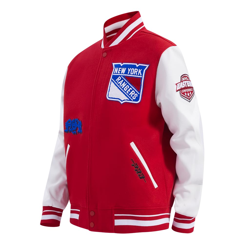 Pro Standard MENS NHL NEW YORK RANGERS OLD ENGLISH VARSITY JACKET RED/WHITE M