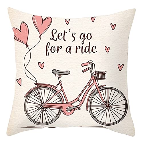 1 funda de cojín decorativa de 50 x 50 cm, fundas de cojín de algodón beige y rosa para bicicleta, fundas de cojín de poliéster para sala de estar y sofá Cover