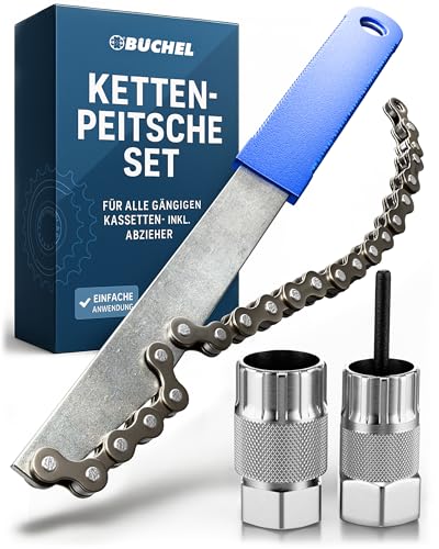 Büchel Kettenpeitsche Set Inkl 2 Zahnkranzabzieher - Fahrrad Werkzeug für alle gängigen Kassetten & Naben mit rutschfestem Griff - Kassettenabzieher für Freilauf & schneller Ritzelwechse