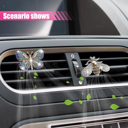 Image of GLSOWEE 4PCS Bling Butterfly Car Air Vent Clips, Crystal Rhinestone Bee Car Air Conditioning Outlet Clips, Cute Auto Interior Decoration Accessories for Women Girls (Bee&Butterfly)