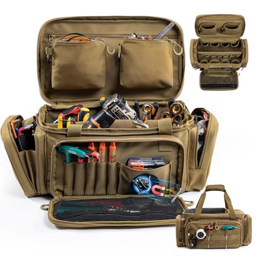 Image of Heavy Duty Tool Bag Organizer with Strong Magnets & Detachable Pouches, Tactical Tool Tote for Men, Multiple Pockets, Anti-Friction Bottom Utility Tool's Bag for Electrician,Mechanic