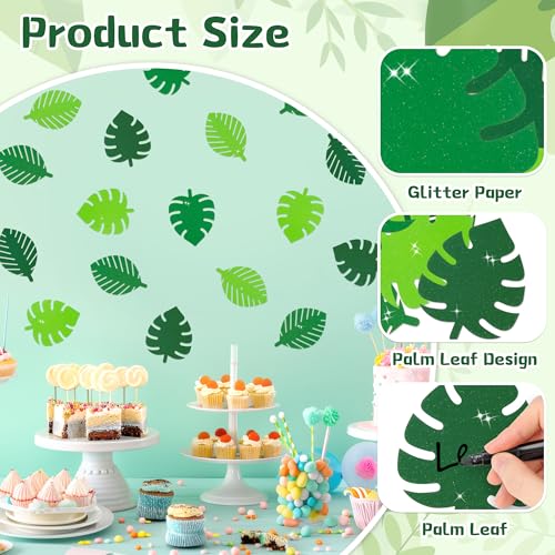 Image of Palm Leaves Glitter Cutouts - 100Pcs Tropical Accents Leaf Paper Cuts Summer Paper Accent Cut-out for Classroom Home School Bulletin Border Hawaii Beach Holiday Party Baby Shower Wall Decors