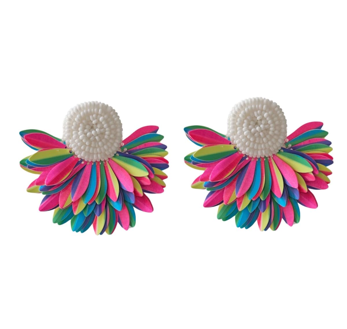 La Belleza Sparkling Rainbow Flower Stud Earrings Handmade Beaded Jewelry for Women & Girls