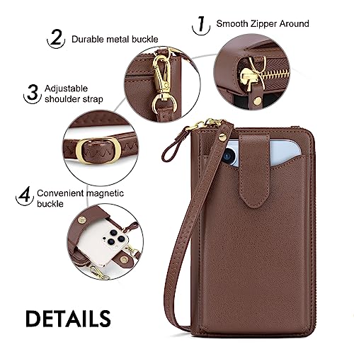 Image of Peacocktion RFID Crossbody Wallet Purse for Women Small Travel Cell Phone Purses Trendy Vegan Leather Bags with Card Slots