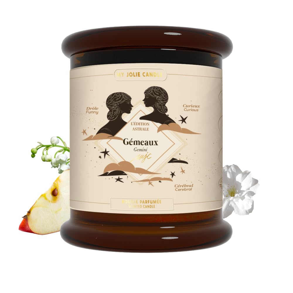 MY JOLIE CANDLE - Bougie Parfumée Signe Astrologique avec Portrait Astral - Gémeaux du 21 mai au 20 juin - Cadeau de Noël et Anniversaire - Cire à base végétale