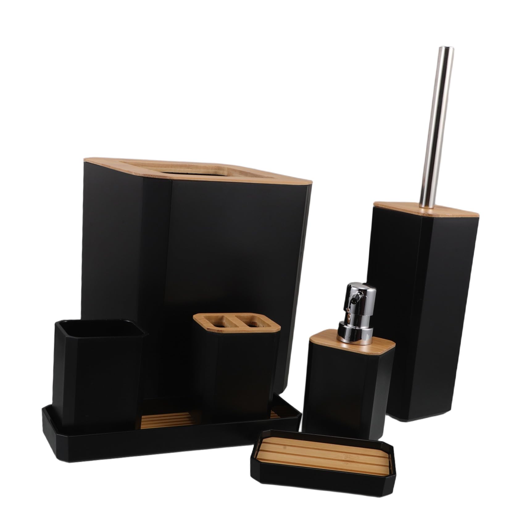 Juego de Accesorios de Baño de Bambú Negro, 7 Piezas para Hogar