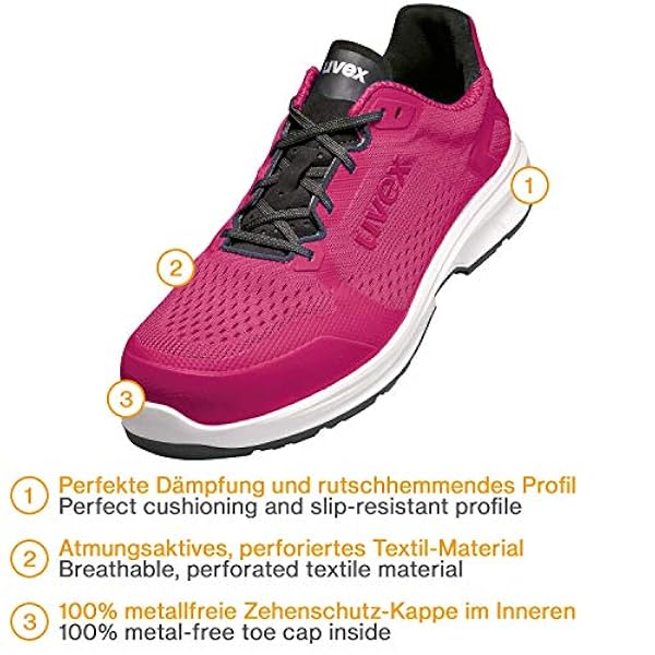 Uvex Sport 1, 1sport 6597839 ESD-Zapato de Seguridad S1 tamaño: 39 Magenta 1 par Mujer