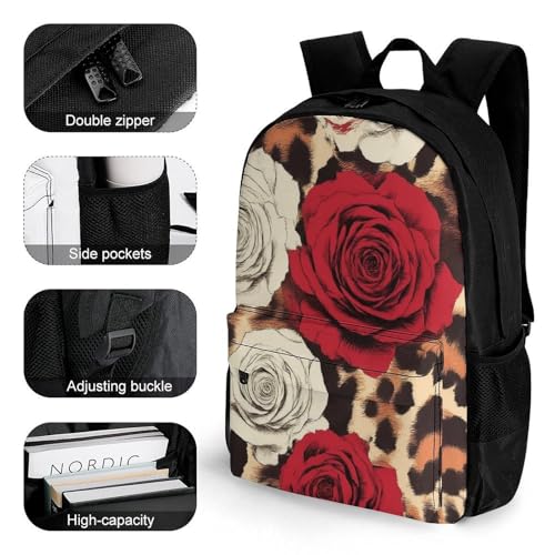 Animal Rose Flower Cheetah Leopard Print Floral Daypack Polyester Anti-Theft Multipurpose Bookbag Big Capacity Gym Outdoor Hiking Backpack With Adjustable Shoulder Straps3